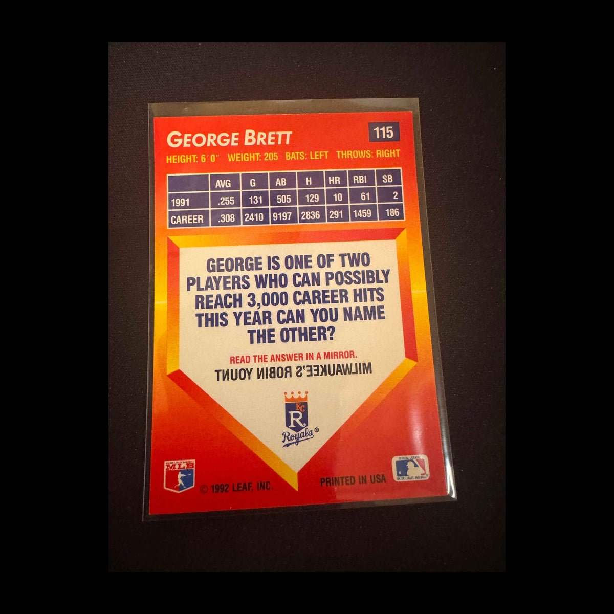 1992 Donruss Triple Play #115 George Brett Card - view 6