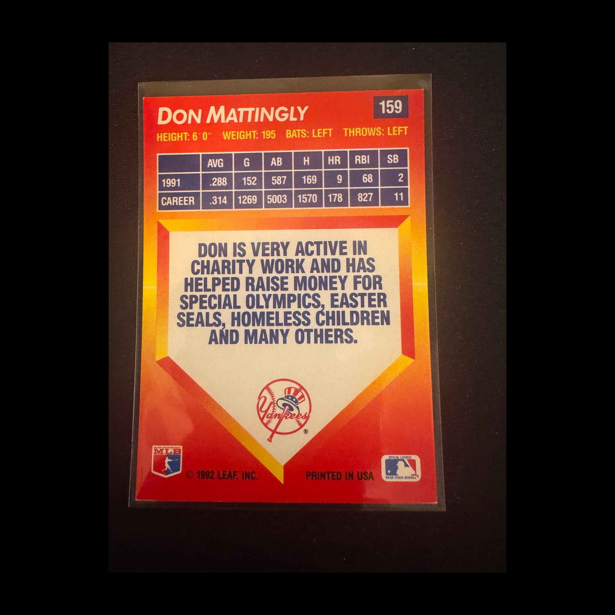 1992 Donruss Triple Play #159 Don Mattingly Card - back