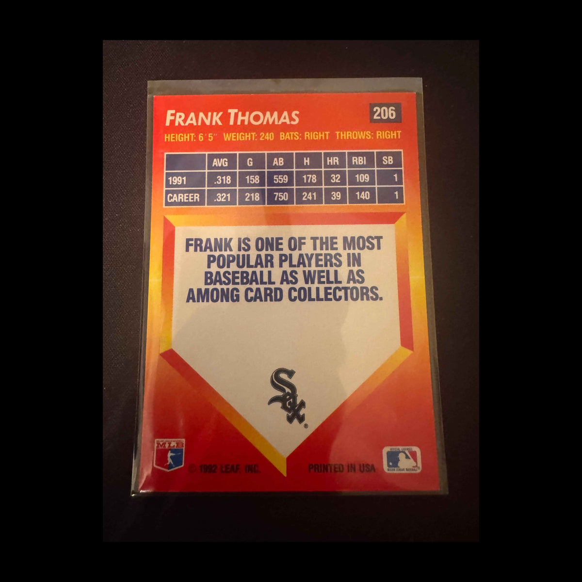 1992 Donruss Triple Play #206 Frank Thomas Card - view 4