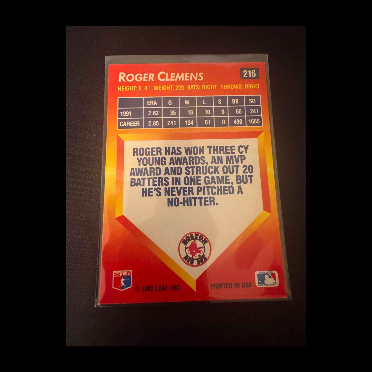 1992 Donruss Triple Play #216 Roger Clemens Card - view 4