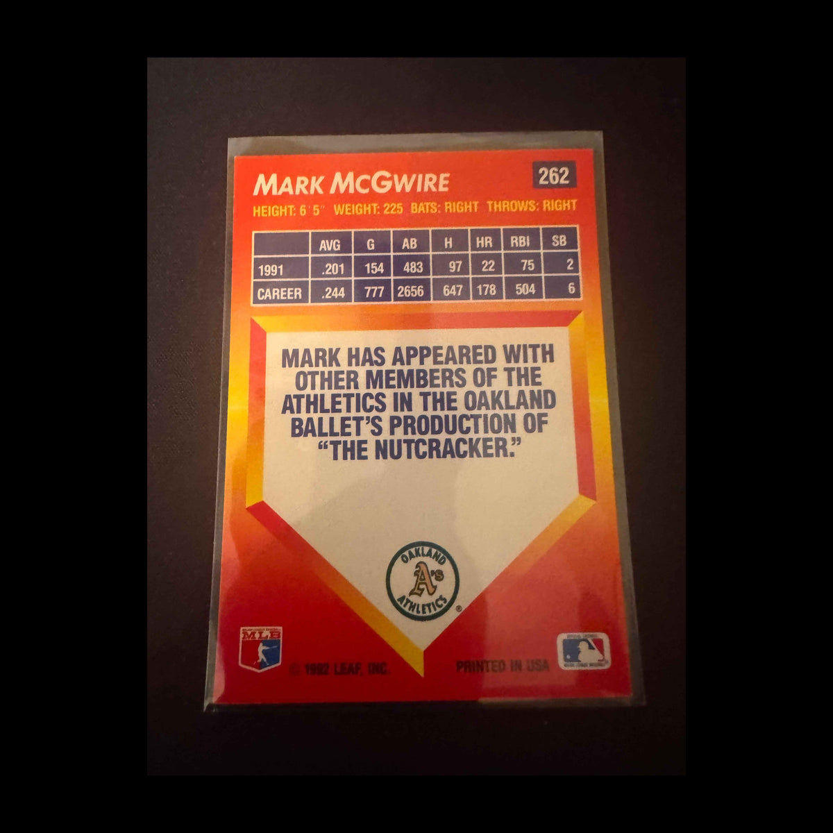 1992 Donruss Triple Play #262 Mark McGwire Card - view 4