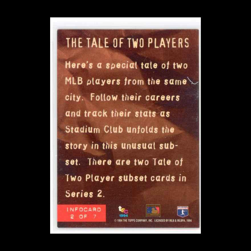 1994 Topps Stadium Club Tale of Two Players #2 of 7 Collectible Card - back