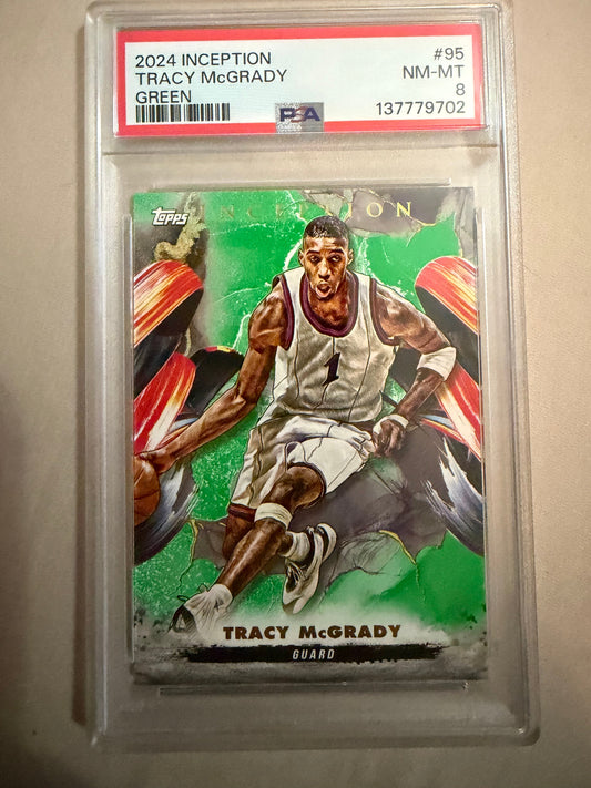 Basketball trading card of Tracy McGrady in a clear protective case with a label.