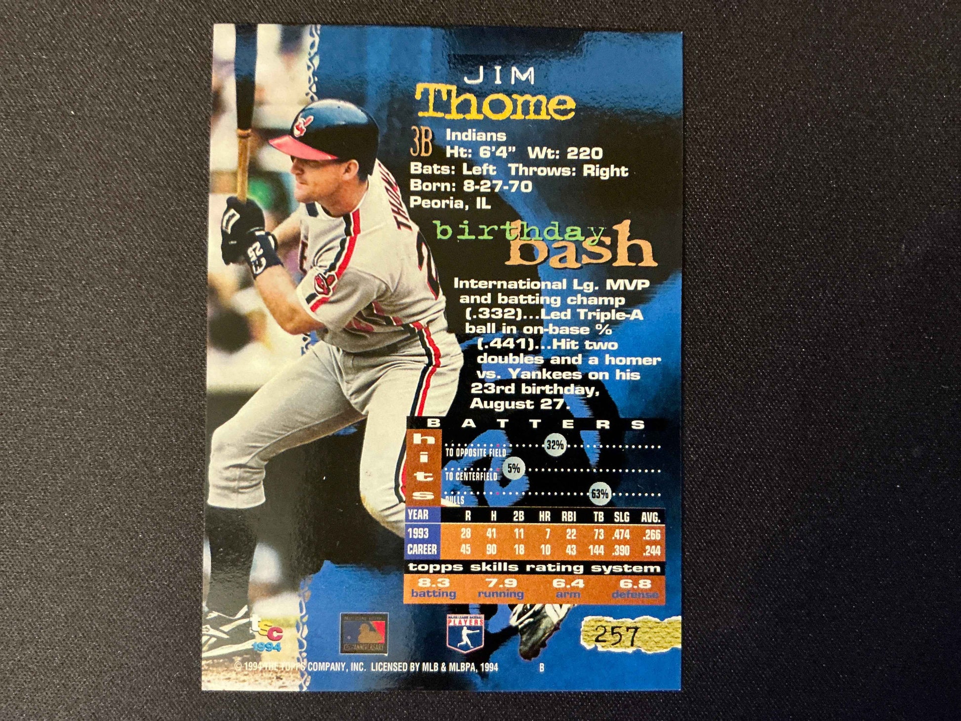 1994 Topps Stadium Club Golden Rainbow #257 Jim Thome Card