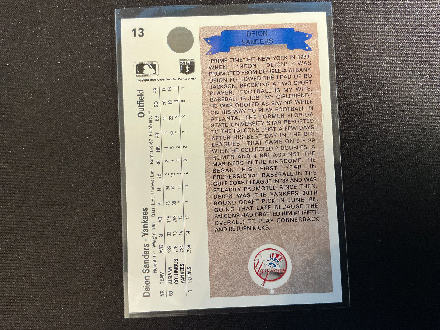 Tarjeta RC de Deion Sanders Upper Deck n.° 13 de 1990