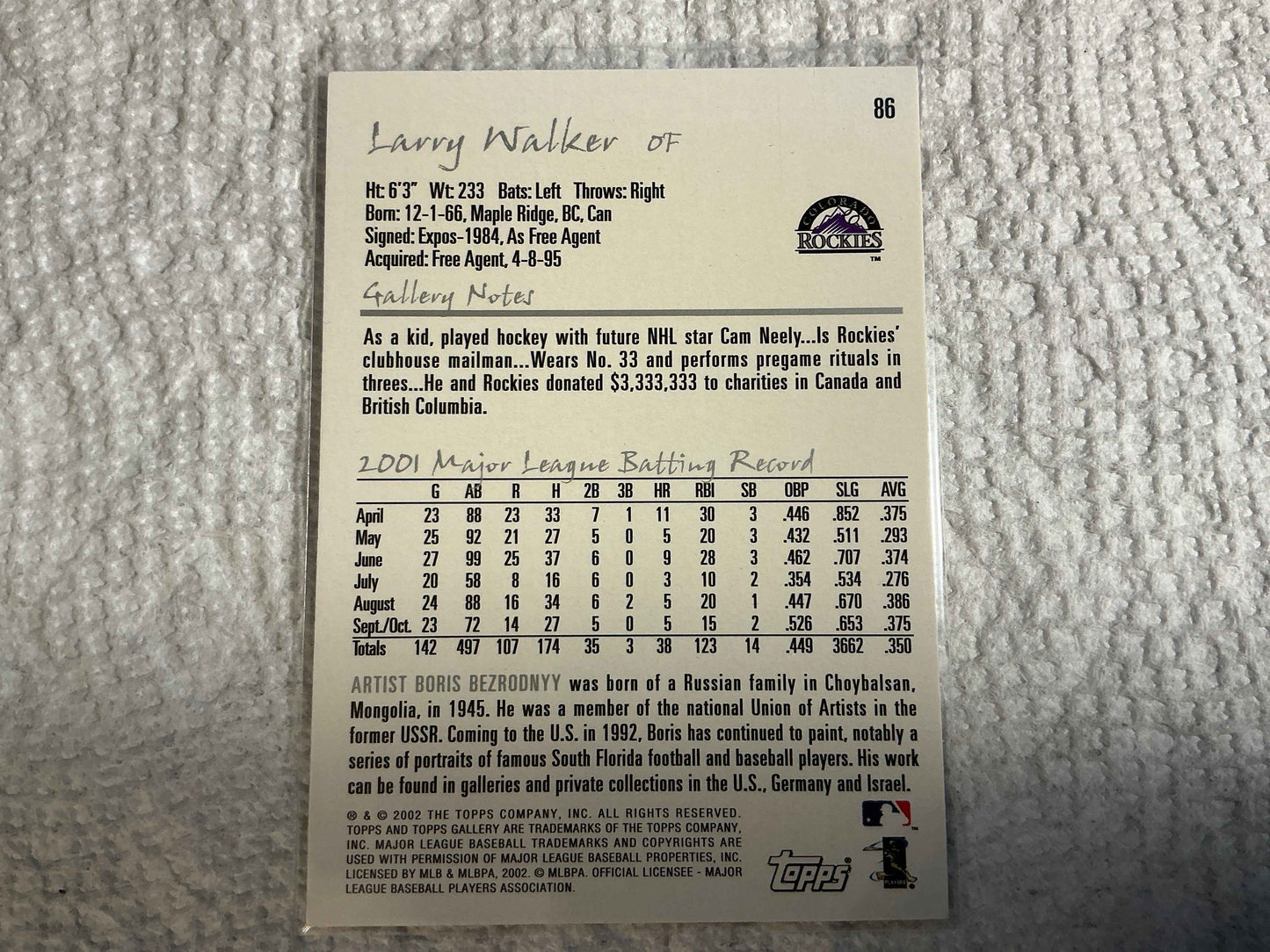 2002 Topps Gallery #86 Larry Walker