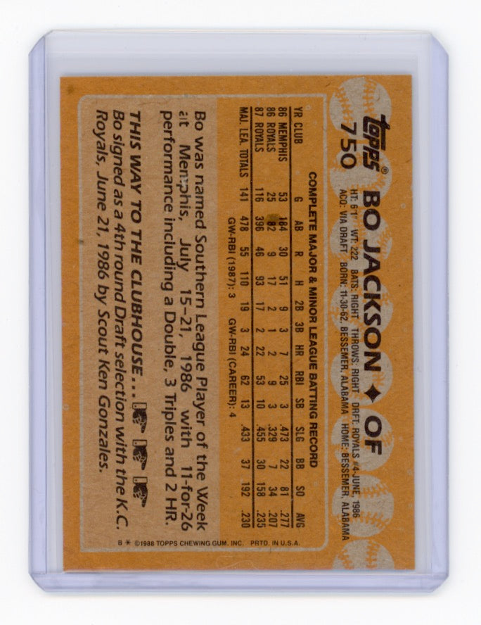 1988 Topps #750 Bo Jackson Card