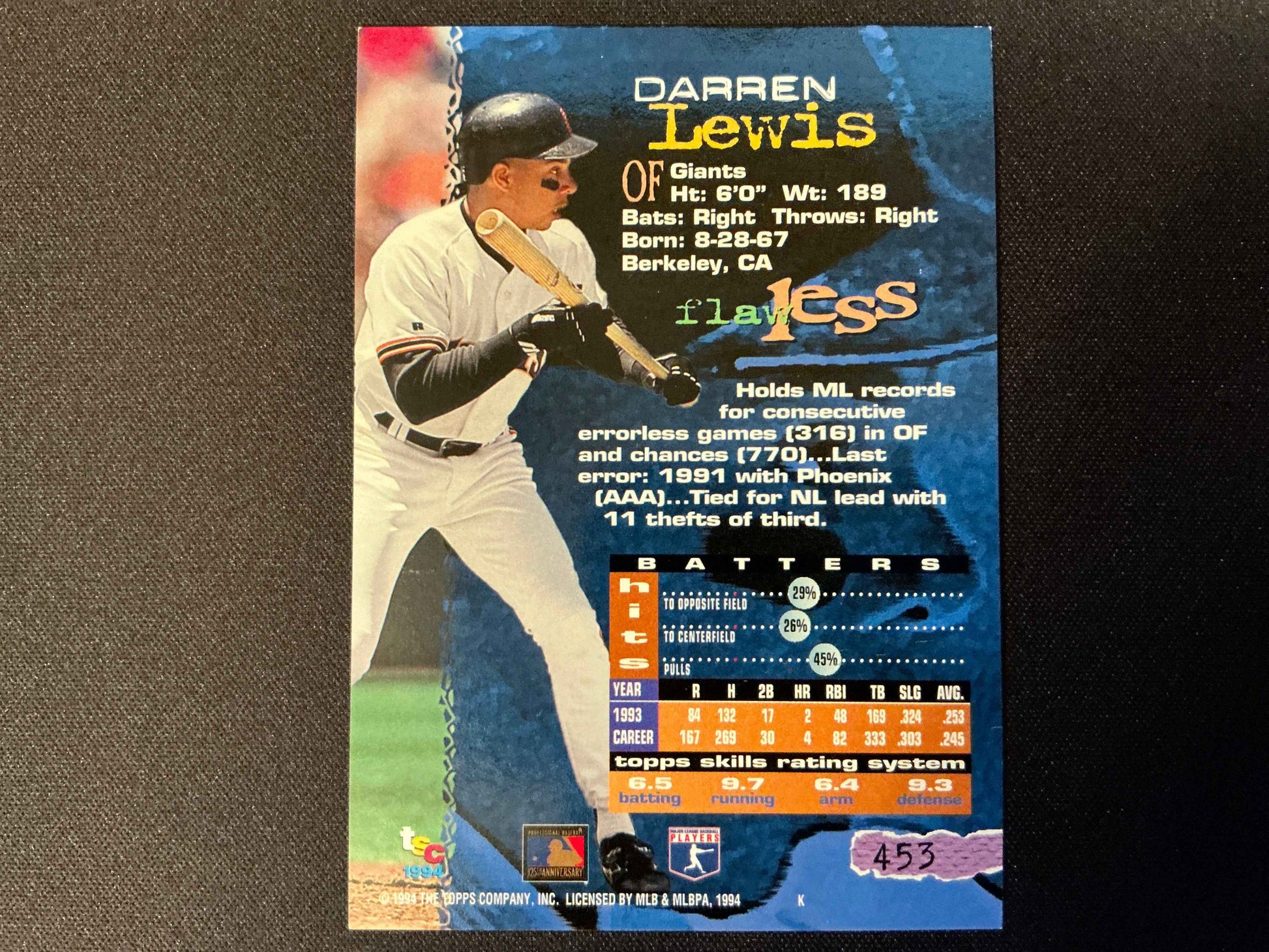 1994 Topps Stadium Club Golden Rainbows #453 Darren Lewis Card