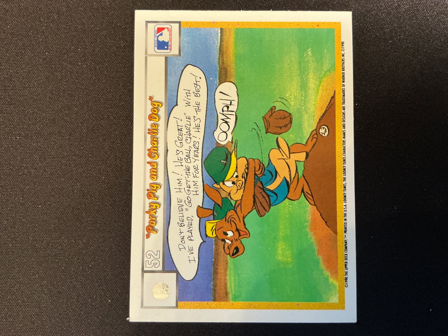 Tarjeta de Porky Pig/Charlie el perro de Upper Deck Comic Ball n.° 37 de 1990