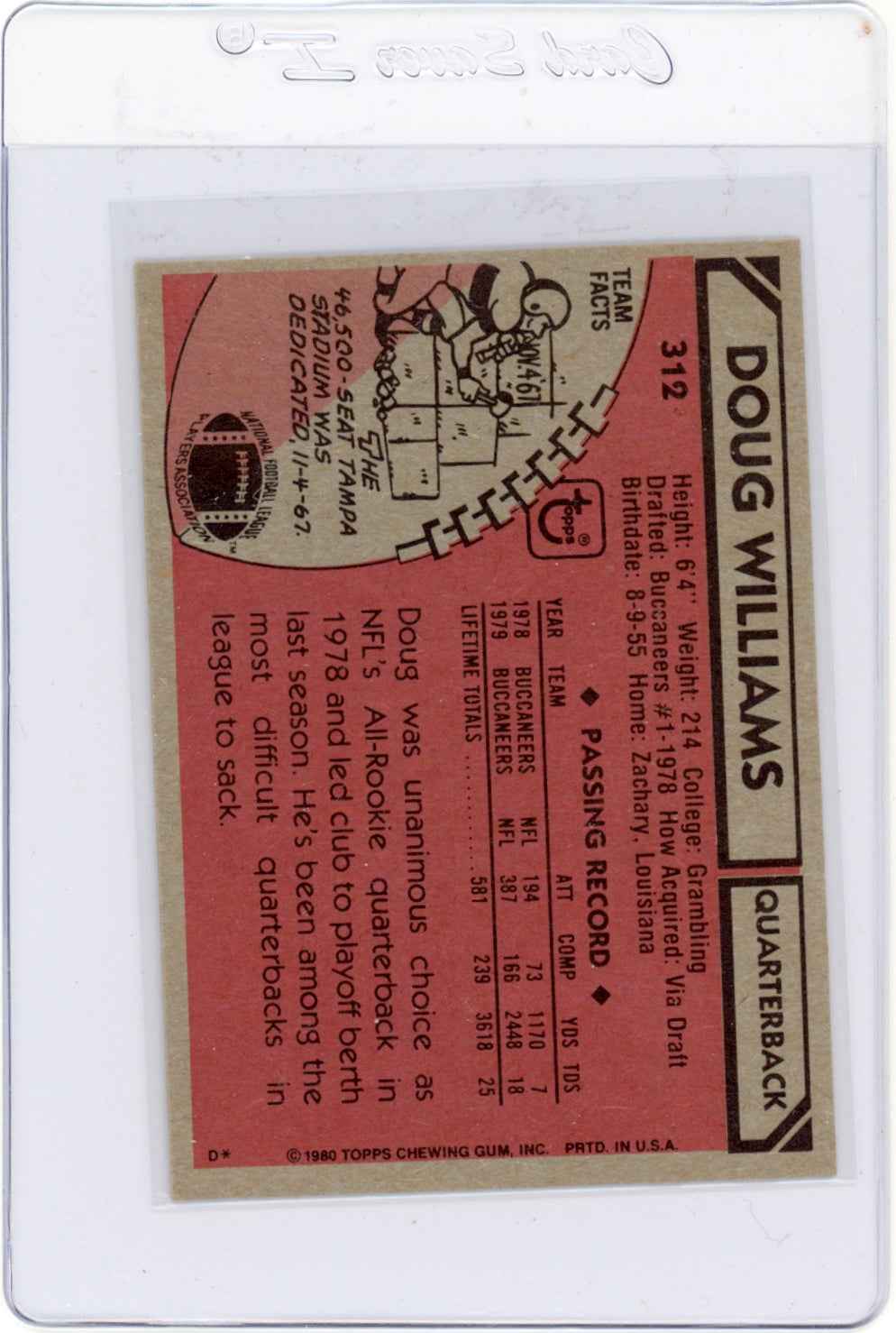 1980 Topps Doug Williams #312 Tampa Bay Buccaneers Card