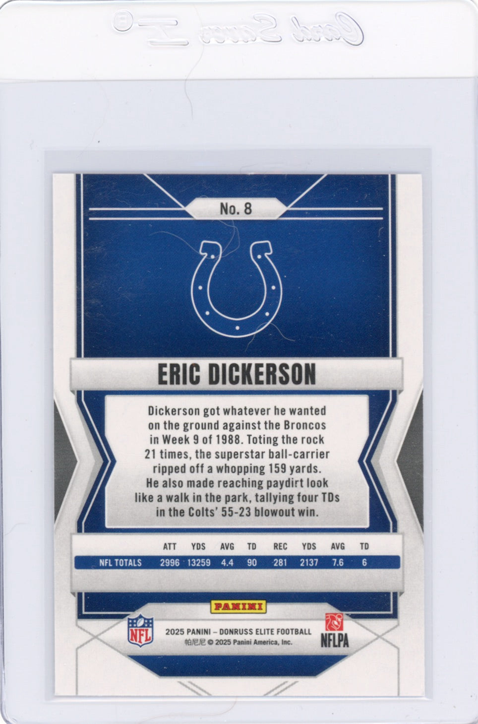 2025 Elite #8 Eric Dickerson Indianapolis Colts Card