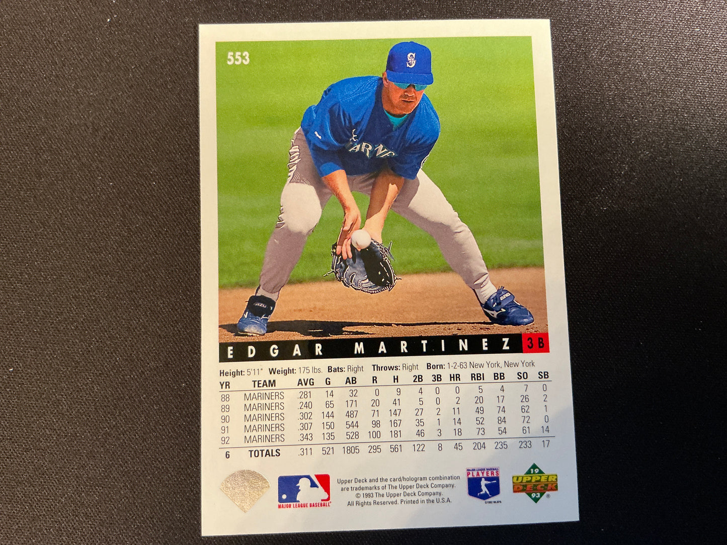 Tarjeta de Edgar Martínez Upper Deck n.° 553 de 1993