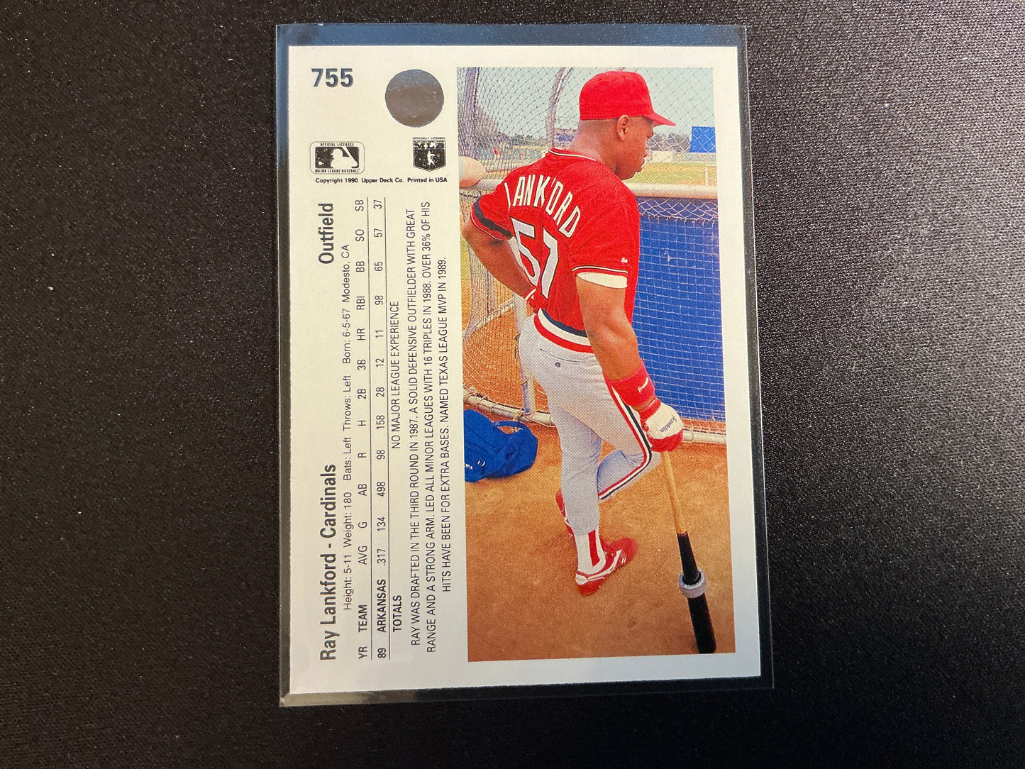 Tarjeta de Ray Lankford n.° 755 de Upper Deck de 1990