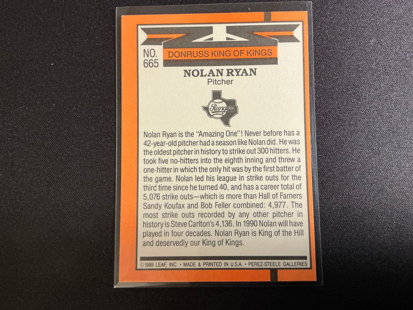 1990 Donruss #665 Nolan Ryan King of Kings No . after INC Error Card