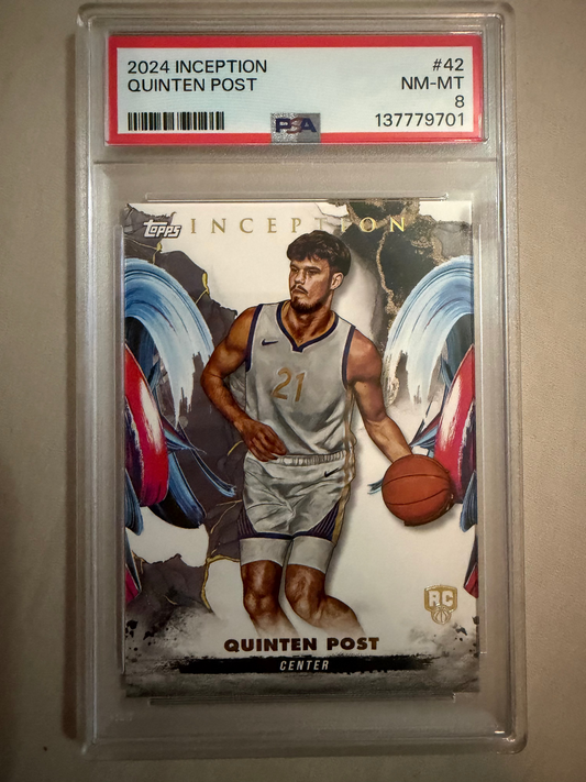 Basketball trading card of a player in a gray jersey with number 21, encased in a protective frame.