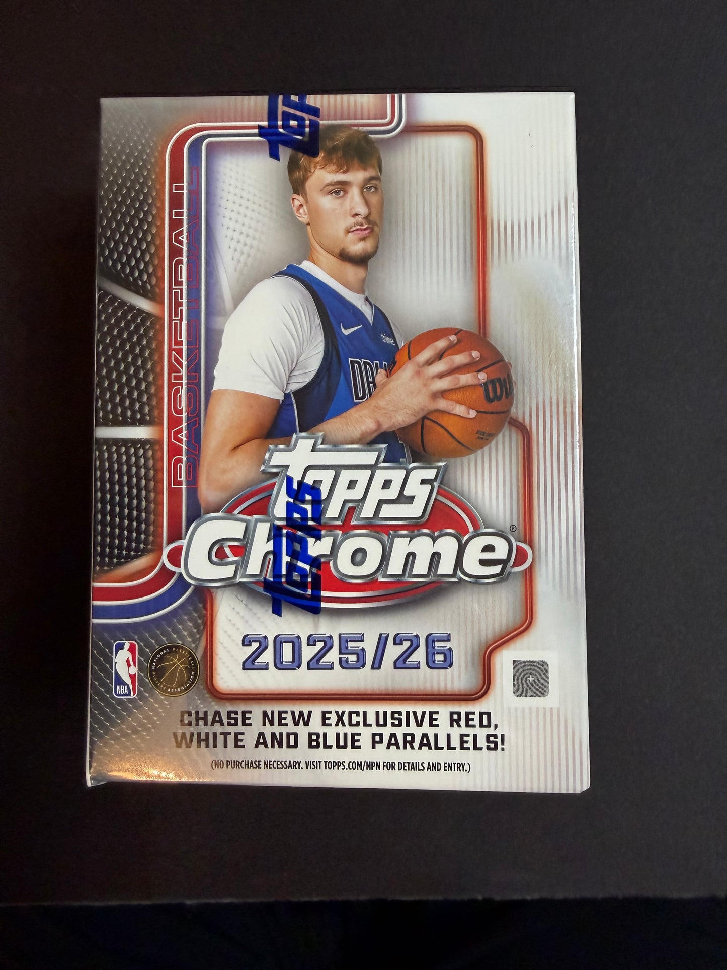 2025-26 Topps Chrome Basketball Blaster Boxes with up to 28 cards and chase Red, White, and Blue Parallels