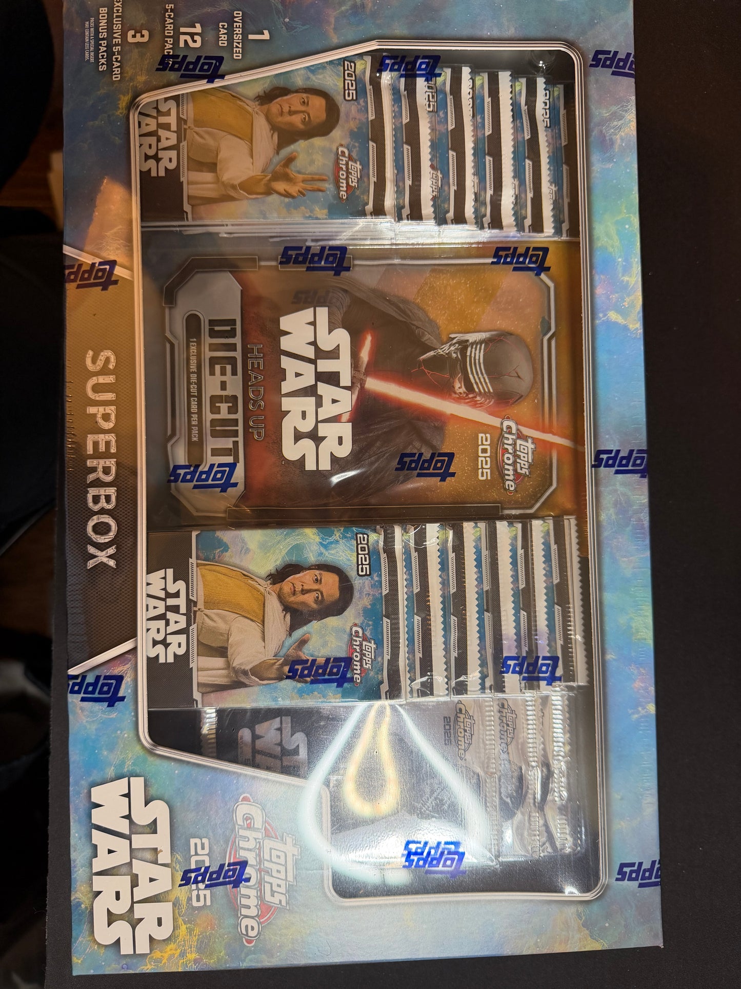 2025 Topps Chrome Star Wars Trading Card Super Box with 1 Oversized Card, 5 Card Packs, and 3 exclusive 5 Card Packs