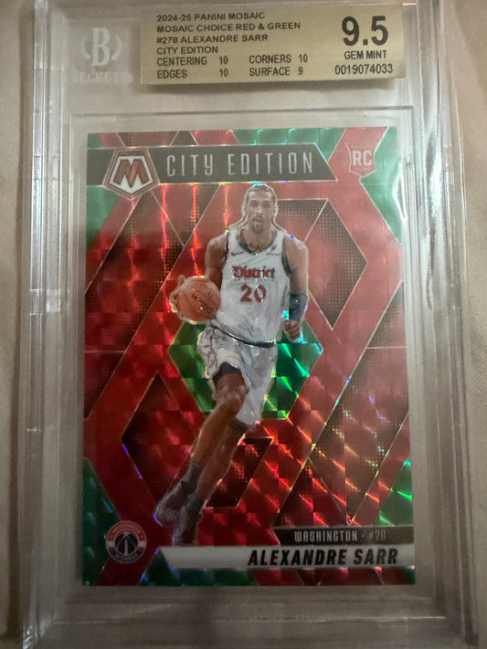 2024-25 Panini Mosaic #278 Alexandre Sarr Choice Red & Green City Edition BGS 9.5 Gem-Mint Washington Wizards Rookie (RC) Card