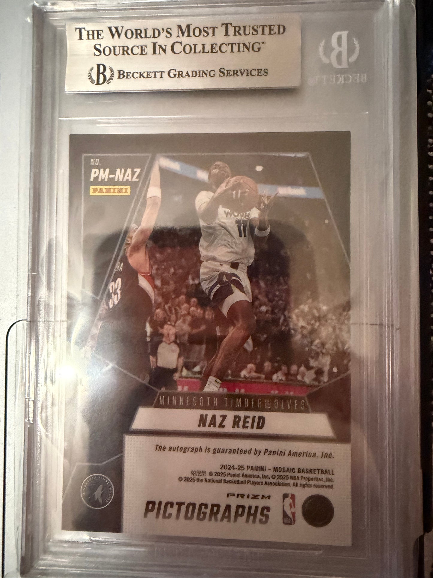 2024-25 Panini Mosaic #PM-NAZ Naz Reid Pictographs Mosaic Choice Minnesota Timberwolves BGS 9 Mint Autographed (AU) Card