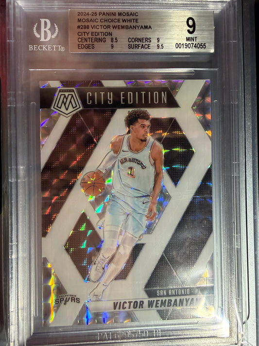 2024-25 Panini Mosaic #288 Victor Wembanyama 30/35 Mosaic Choice White City Edition San Antonio Spurs BGS 9 Mint Card