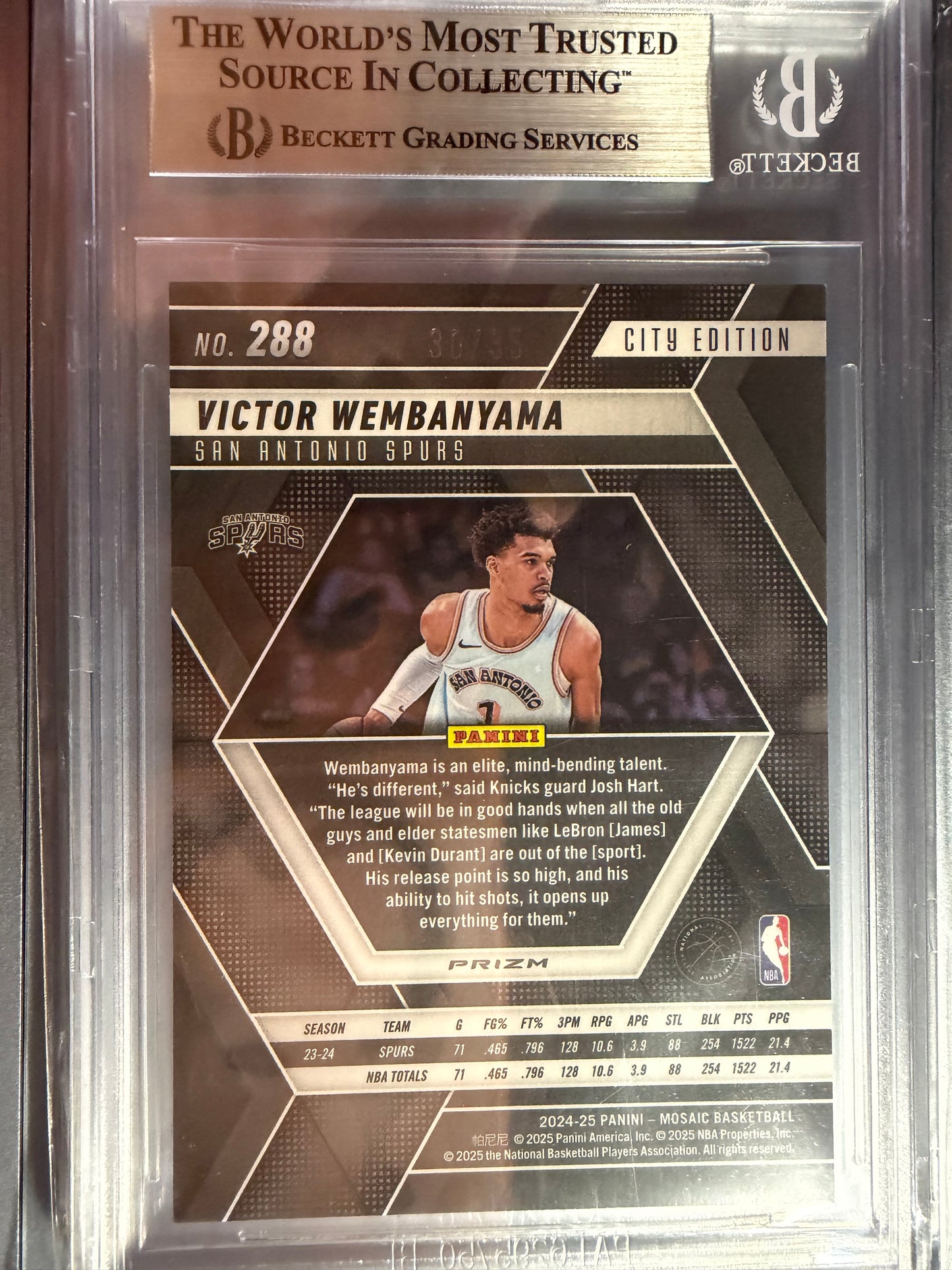 2024-25 Panini Mosaic #288 Victor Wembanyama 30/35 Mosaic Choice White City Edition San Antonio Spurs BGS 9 Mint Card