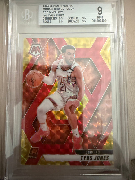 2024-25 Panini Mosaic #94 Tyus Jones Mosaic Choice Fusion Red and Yellow 48/75 BGS 9.0 Mint Phoenix Suns Card