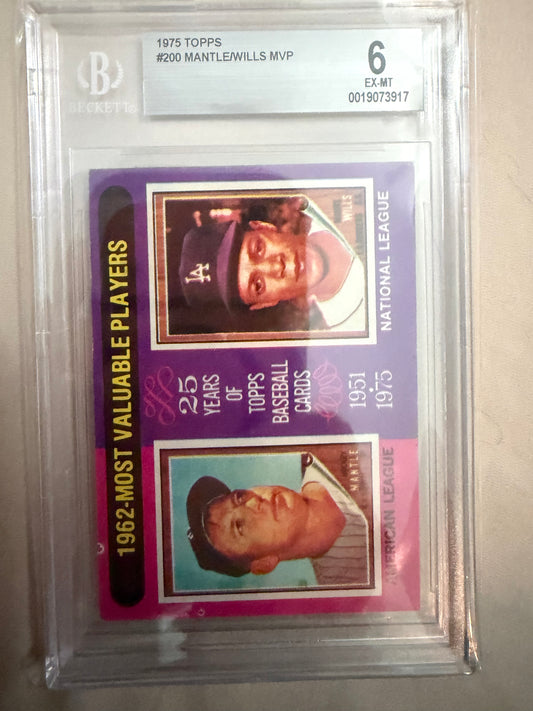 Trading card in a protective frame with a colorful design and text