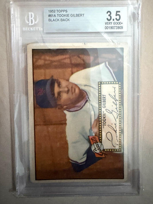 Baseball trading card of a player in a vintage uniform, encased in protective plastic with a BGS logo.