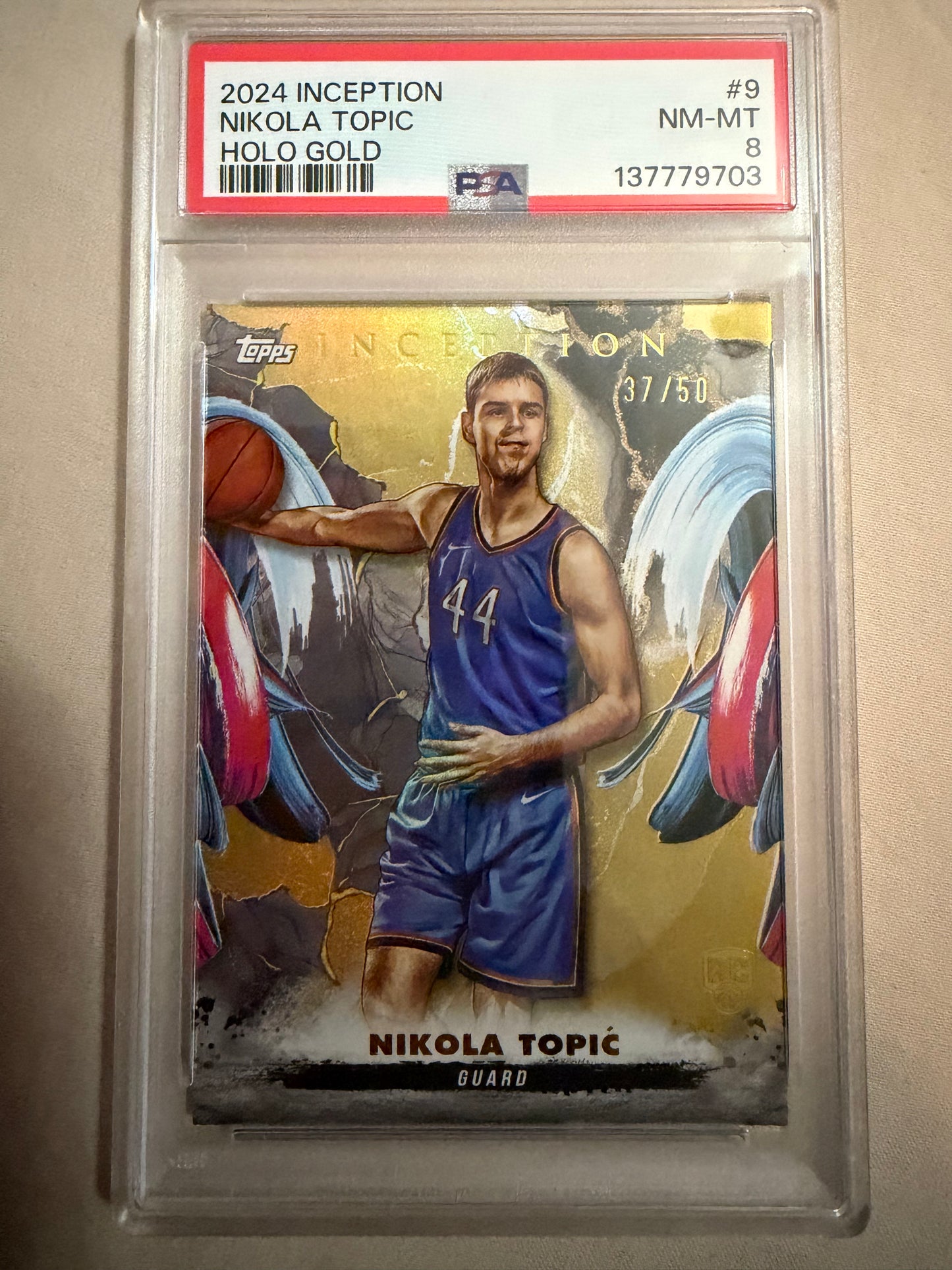 2024-25 Topps Inception #9 Nikola Topic Holo Gold 37/50 PSA 8 Oklahoma City Thunder Rookie (RC) Card