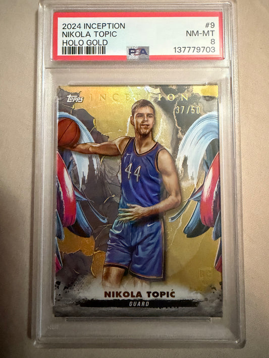 2024-25 Topps Inception #9 Nikola Topic Holo Gold 37/50 PSA 8 Oklahoma City Thunder Rookie (RC) Card