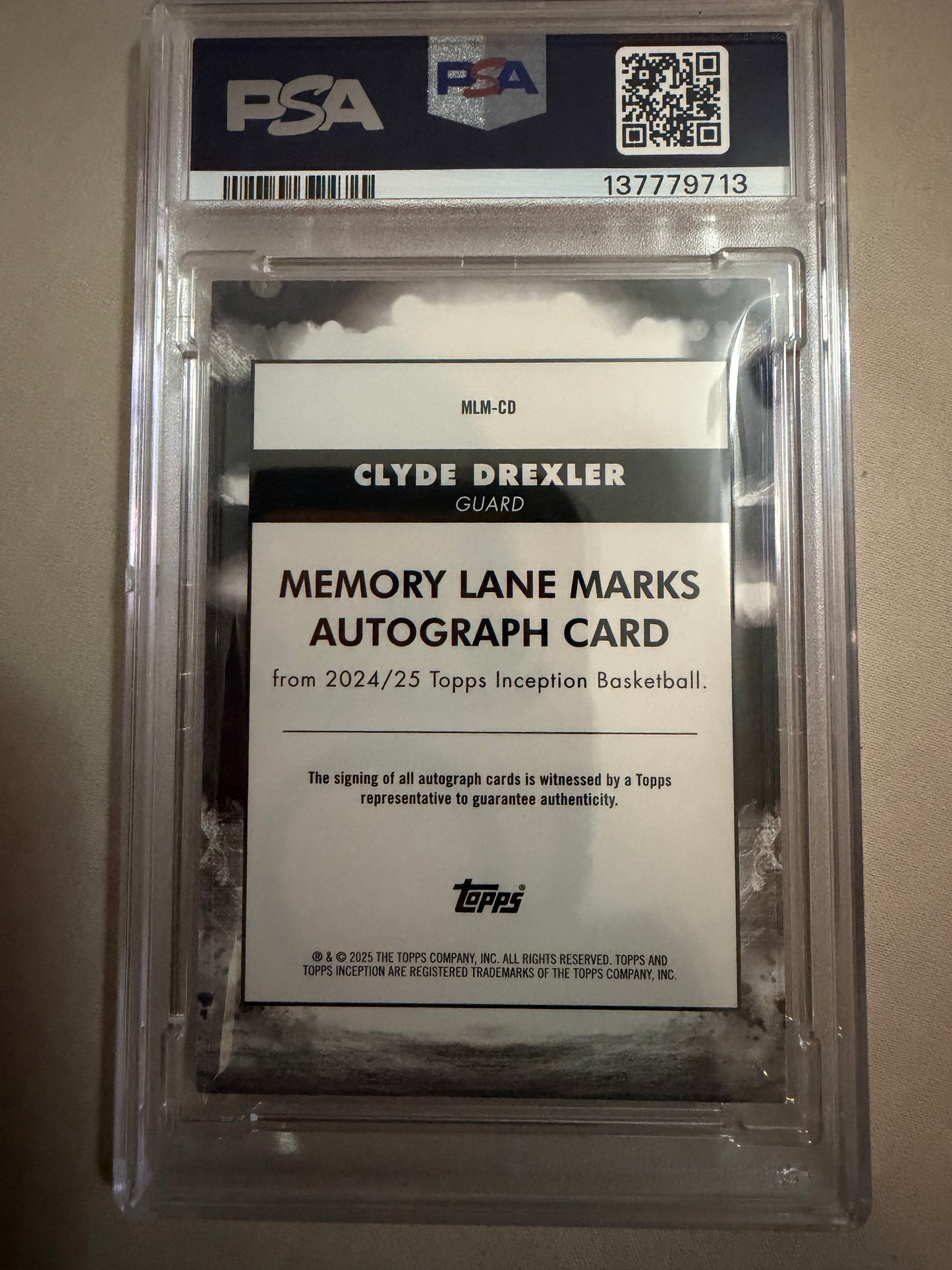 2024-25 Topps Inception #MLM-CD Clyde Drexler Memory Lanes Marks PSA 7 Autographed (AU) Portland Trail Blazers Card