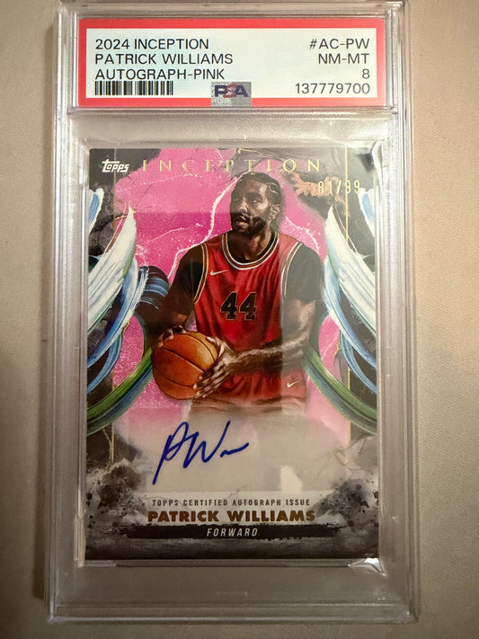 2024-25 Topps Inception #AC-PW Patrick Williams Pink Topps Certified Autograph PSA 8 Autographed (AU) Chicago Bulls Card