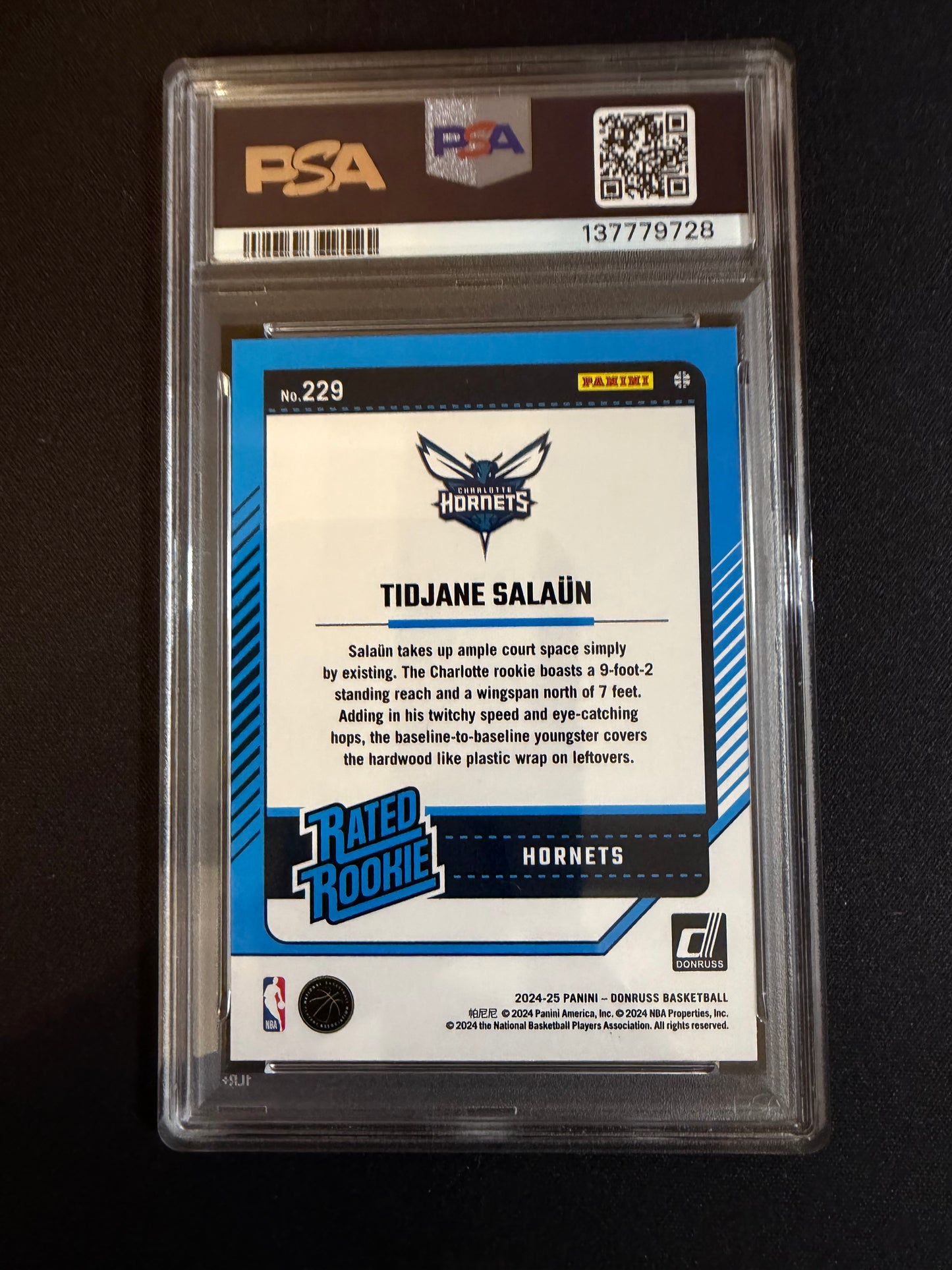 2024 Donruss #229 Tidjane Salaun Wedges PSA 9.0 Mint Charlotte Hornets Rookie (RC) Card