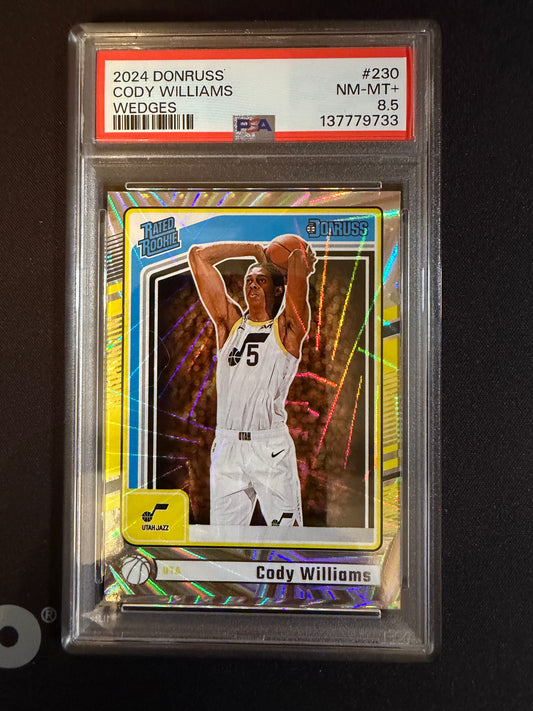 2024 Donruss #230 Cody Williams Wedges PSA 8.5 Near Mint+ Utah Jazz Rookie (RC) Card