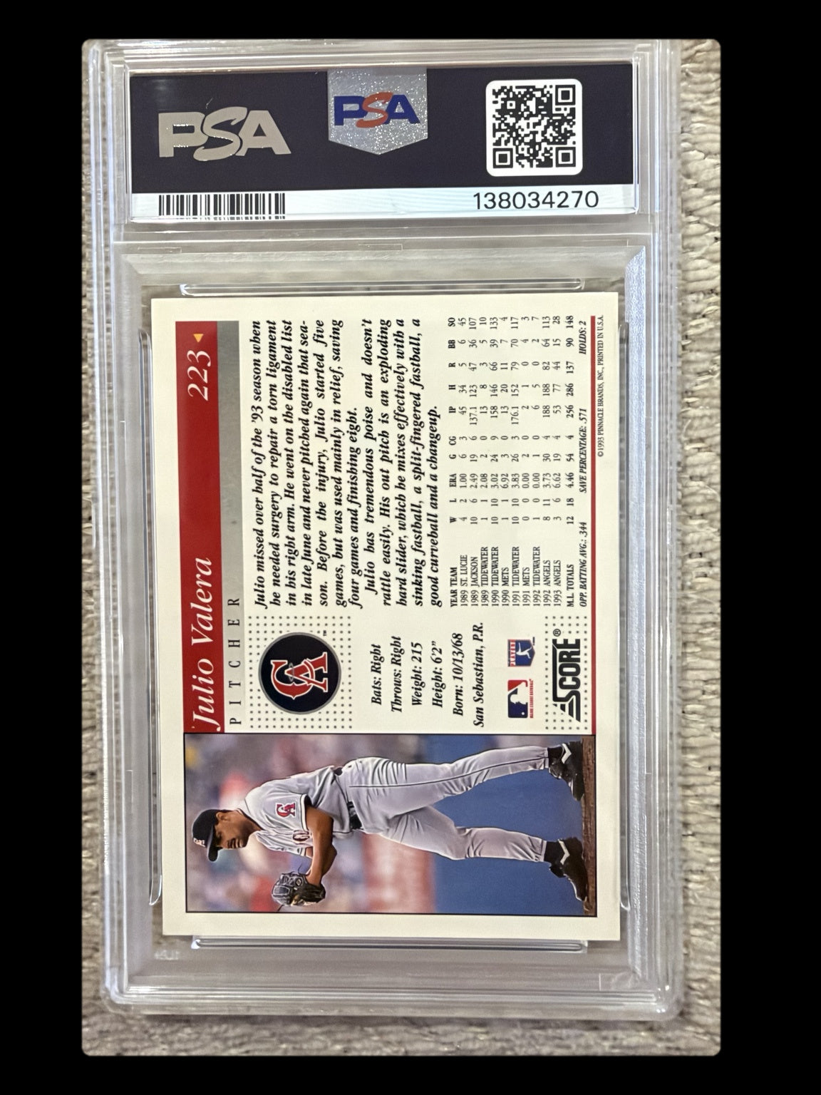 Julio Valera graded card back