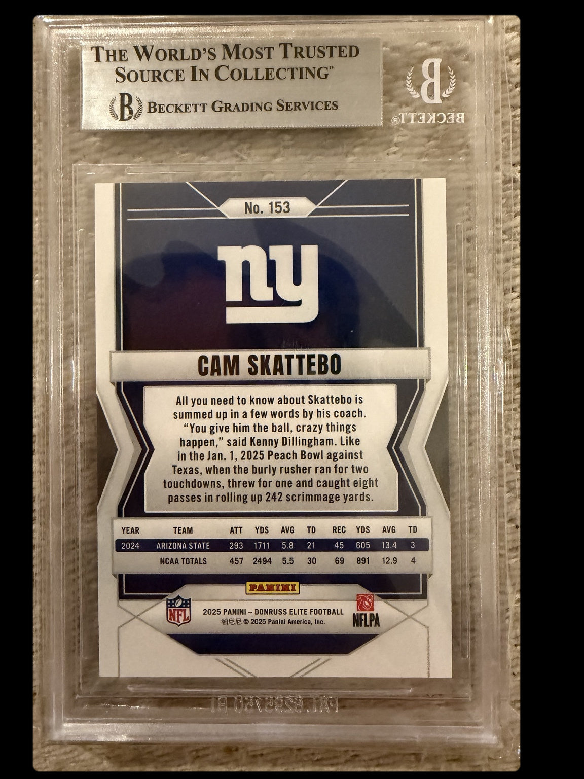 Cam Skattebo graded card back