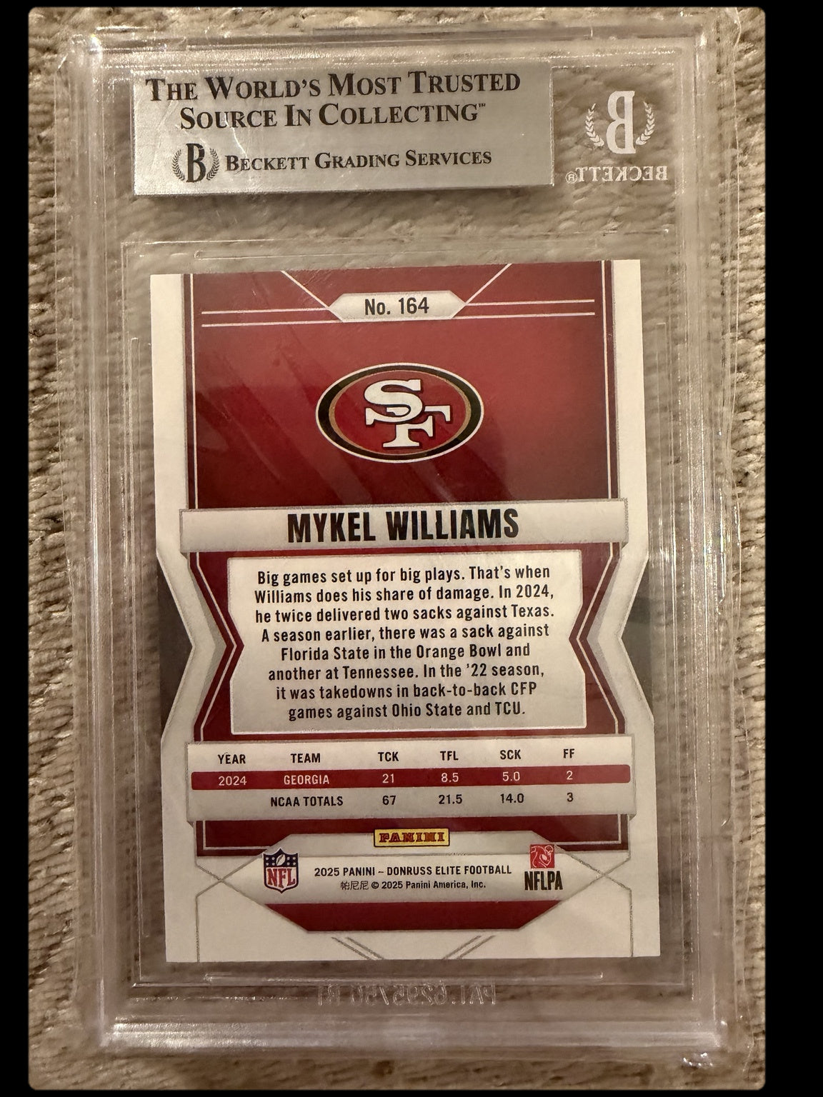 Mykel Williams graded card back