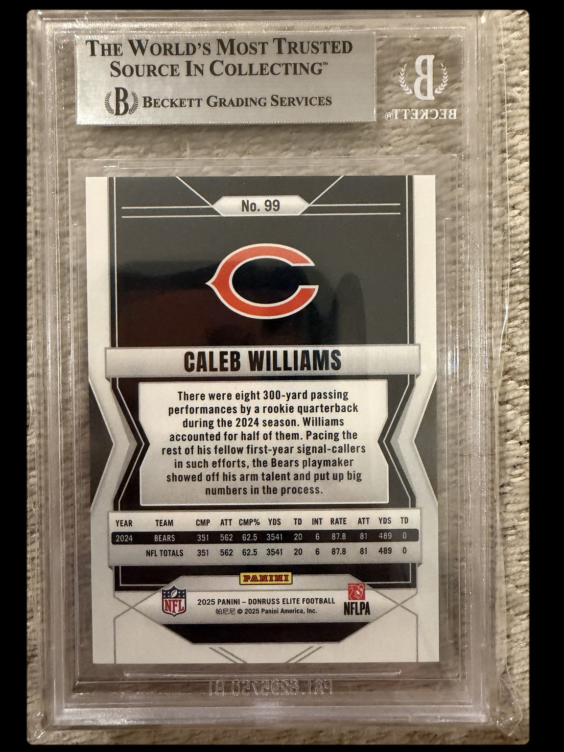 Caleb Williams graded card back