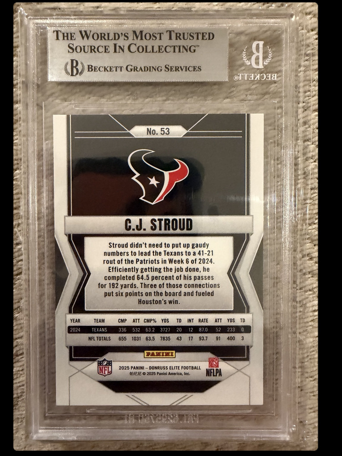 2025 Elite #53 C.J. Stroud Red BGS 8.5 back