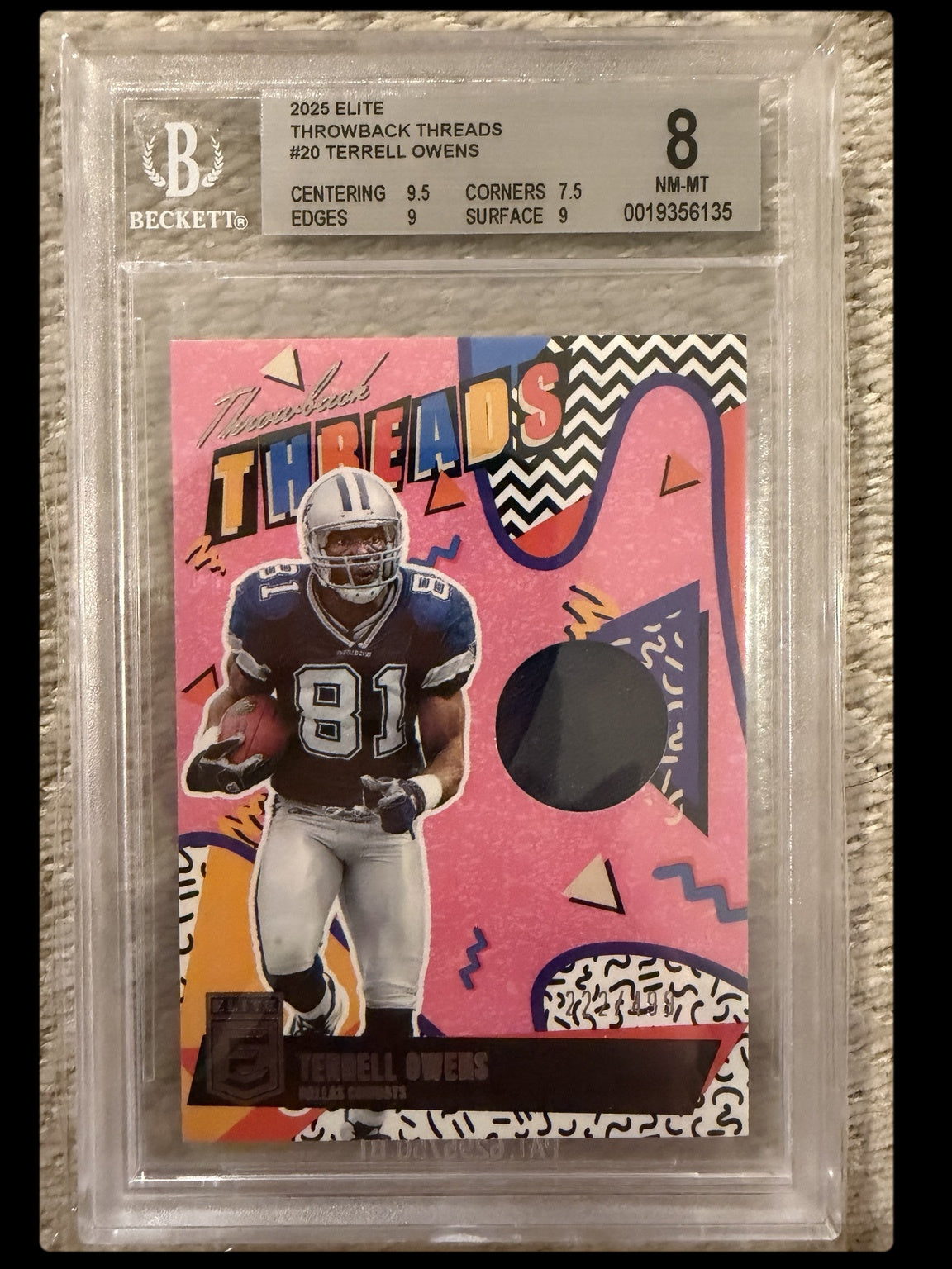 2025 Elite Terrell Owens Throwback Threads BGS 8 front