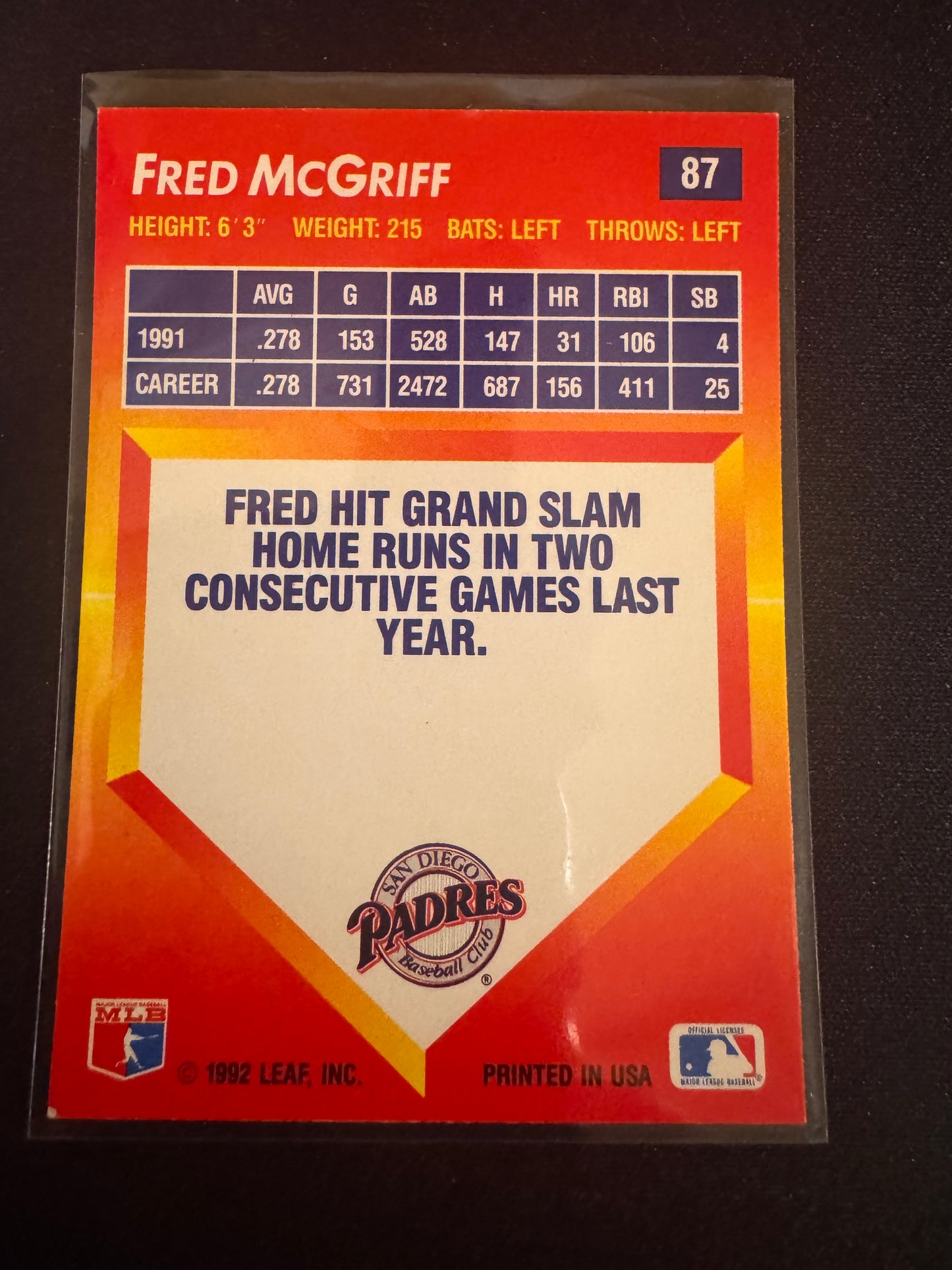 1992 Donruss Triple Play #87 Fred McGriff Card