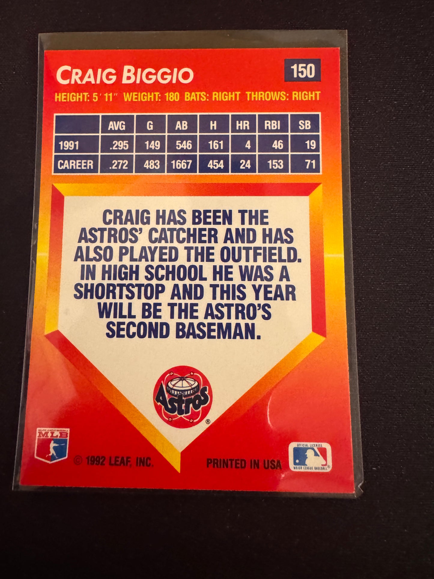 1992 Donruss Triple Play #150 Craig Biggio Card