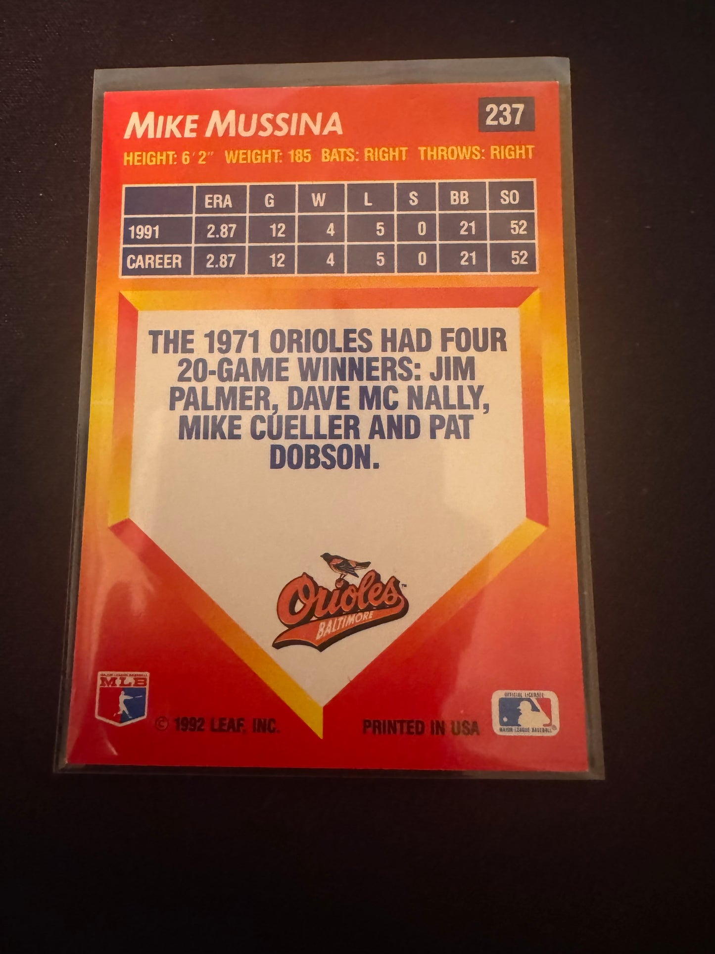 1992 Donruss Triple Play #237 Mike Mussina Card