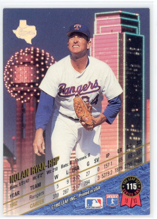 Tarjeta de Nolan Ryan The Leaf Set n.° 115 de 1993