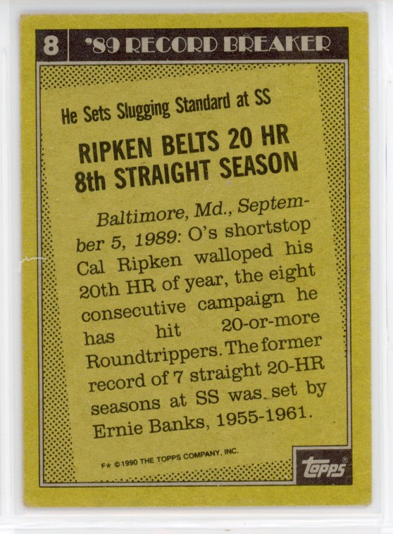 Tarjeta Topps n.° 8 de Cal Ripken, Jr. de 1990