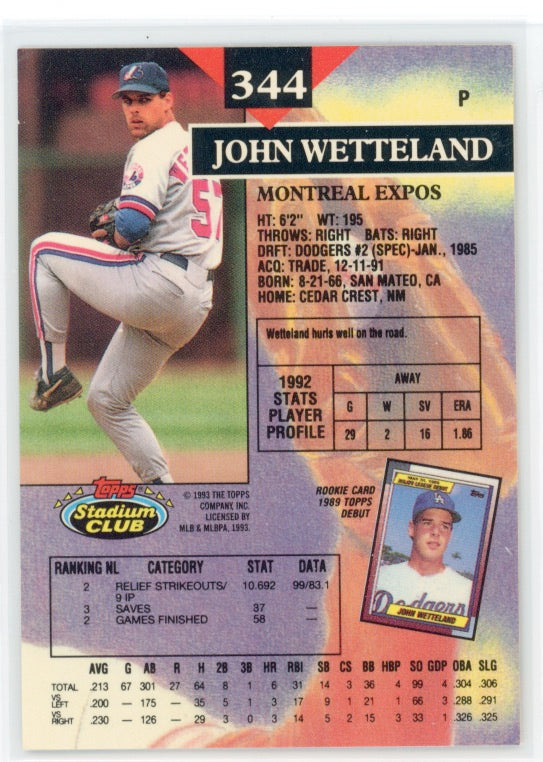 1993 Topps Stadium Club #344 Tarjeta John Wetteland