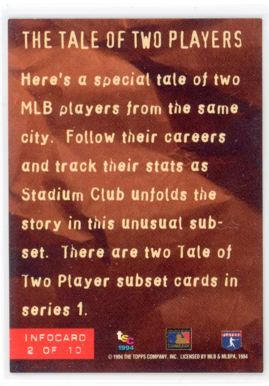 Tarjeta informativa "Cuento de dos jugadores" del Topps Stadium Club de 1994