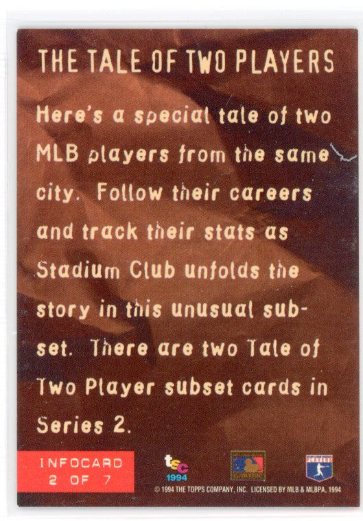 Tarjeta de cuento de dos jugadores del Topps Stadium Club de 1994