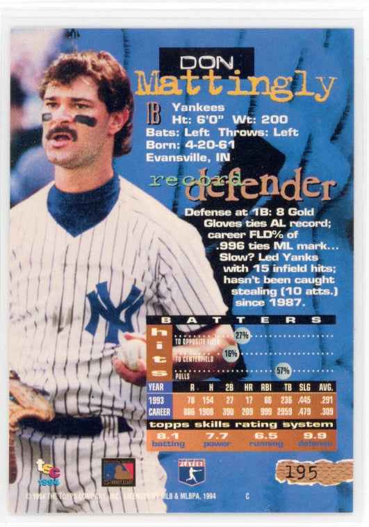 1994 Topps Stadium Club #195 Don Mattingly Card