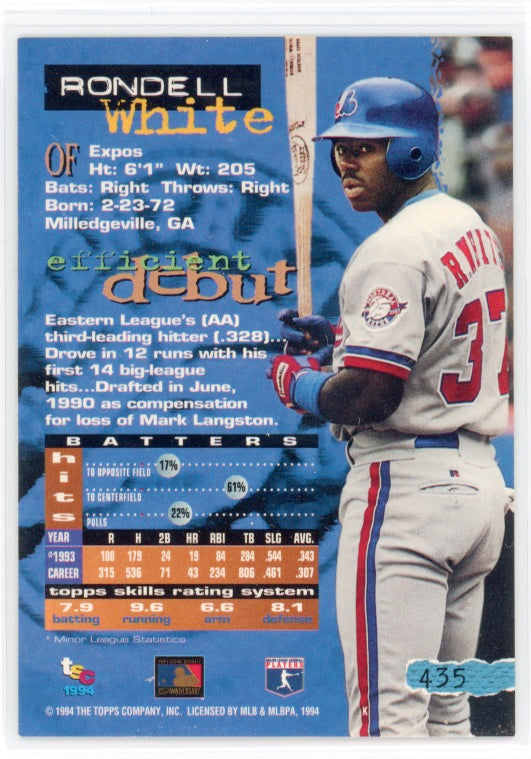 Tarjeta blanca Rondell n.° 435 del Topps Stadium Club de 1994